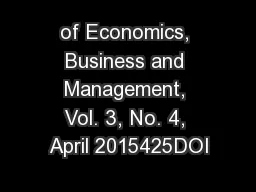 of Economics, Business and Management, Vol. 3, No. 4, April 2015425DOI