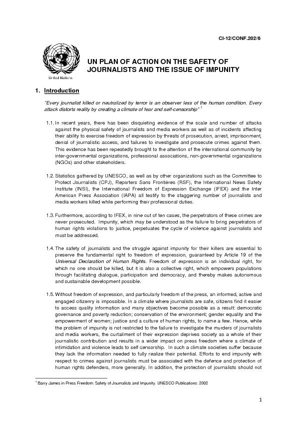 12/CONF.202/6PLAN OF ACTION ON THE SAFETY OF JOURNALISTS AND THE ISSUE