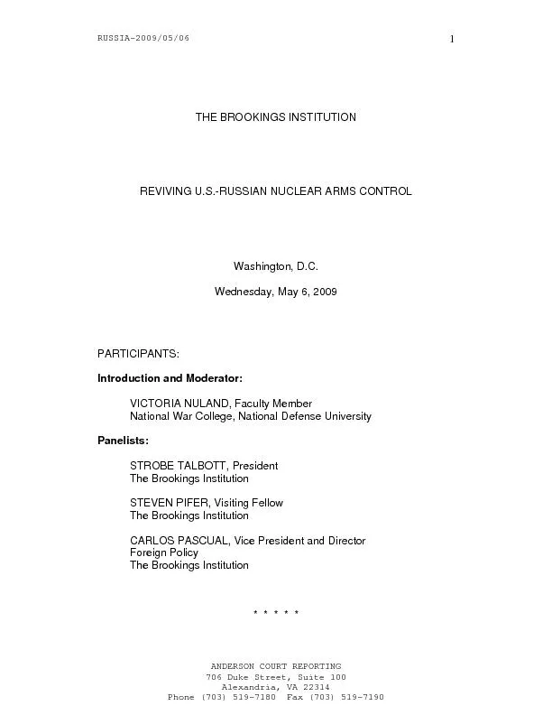 THE BROOKINGS INSTITUTION REVIVING U.S.-RUSSIAN NUCLEAR ARMS CONTROL W