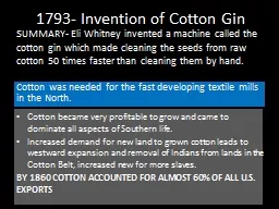 1793- Invention of Cotton Gin