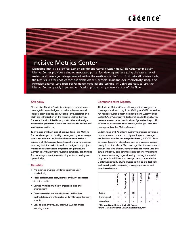The Incisive Metrics Center is a single-run metrics and
