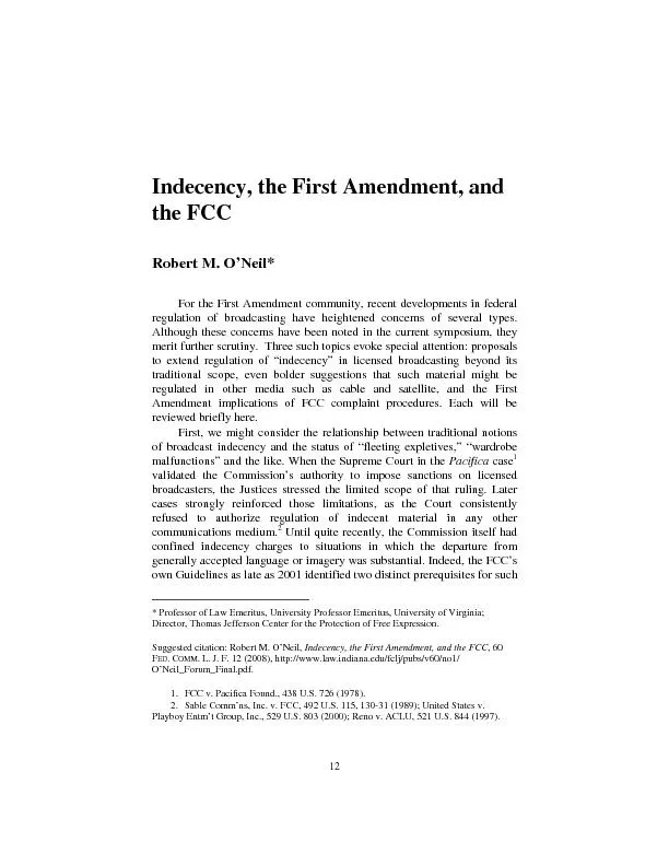 12 Indecency, the First Amendment, and the FCC Robert M. O
