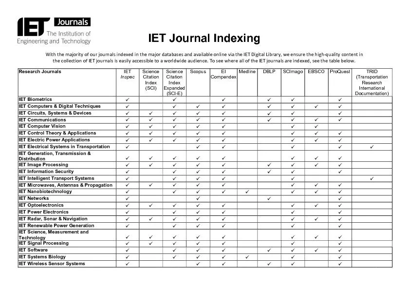 IET Journal Indexing