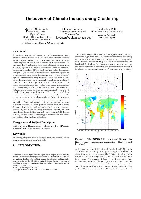 DiscoveryofClimateIndicesusingClusteringMichaelSteinbachPang