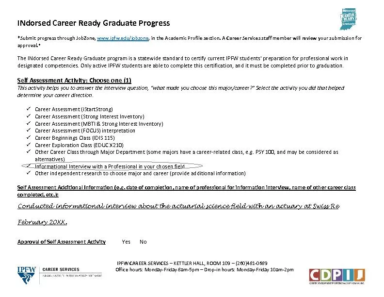 INdorsed Career Ready Graduate Progress*Submit progress through JobZon