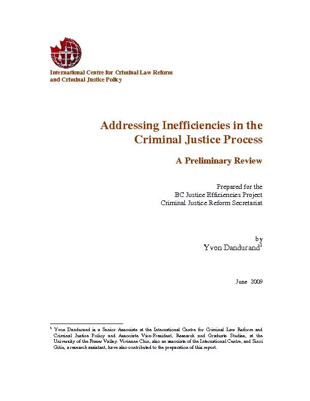 Addressing Inefficiencies in the Criminal Justice ProcessA Preliminary
