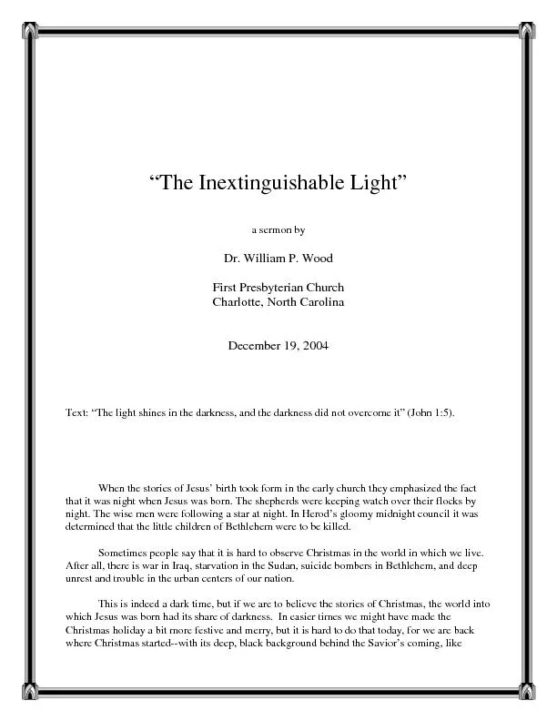 the inextinguishable light a sermon by dr william p wood