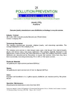 For more information contact RI Department of Environmental Management Office of Technical and Customer Assistance  Promenade Street Prov idence RI  Phone    POLLUTION PREVENTION Case studies of the
