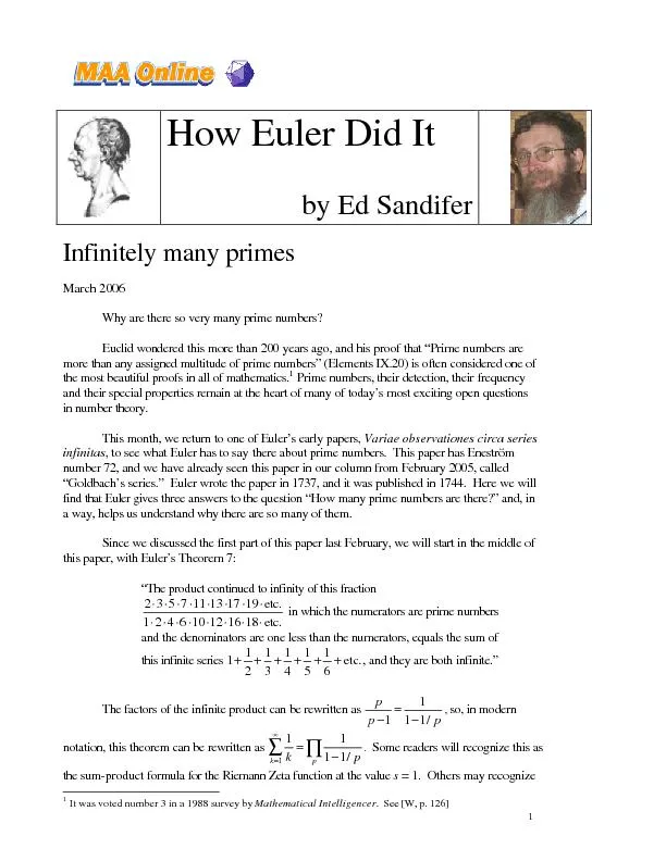 How Euler Did It  by Ed Sandifer