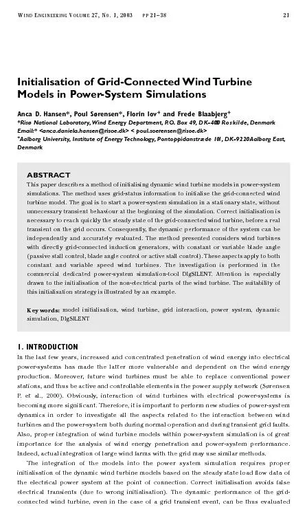 Initialisation of Grid-Connected Wind TurbineModels in Power-System Si