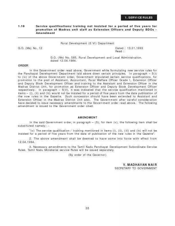 promotion of Madras unit staff as Extension Officers and Deputy BDOs -
