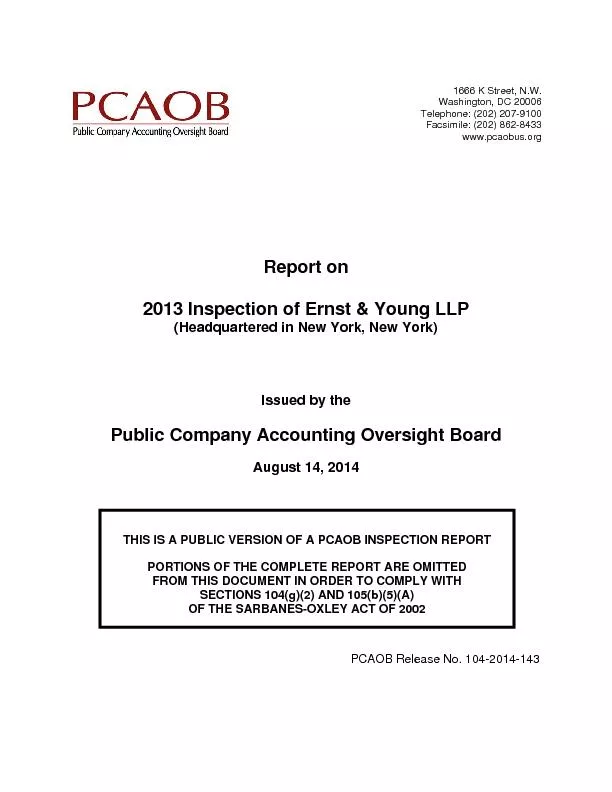 PCAOB Release No. 104-2014-143     2013 INSPECTION OF ERNST & YOUNG LL