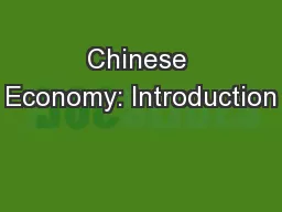 Chinese Economy: Introduction