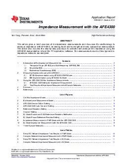Application Report SBAA October  Impedance Measurement with the AFE Van Yang Praveen Aroul Kevin Wen