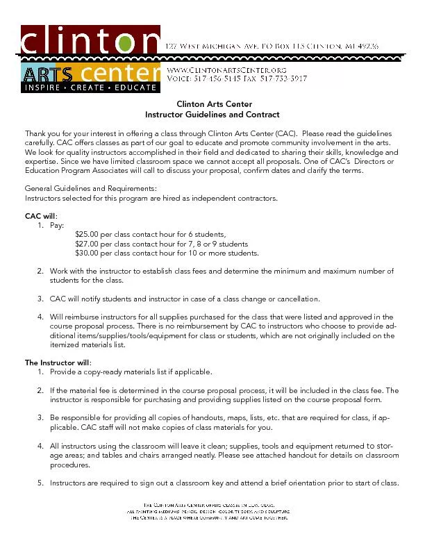 Clinton Arts Center                                 Instructor Guideli