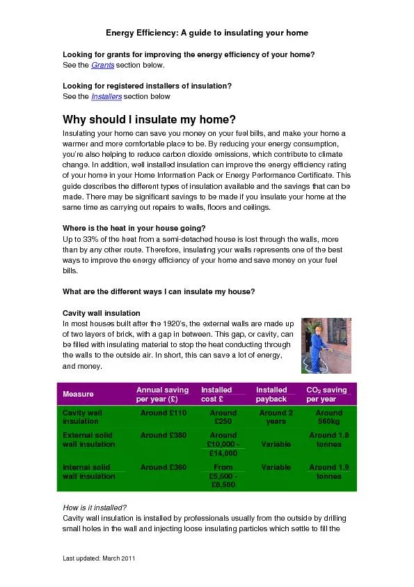 Last updated: March 2011 Energy Efficiency: A guide to insulating your