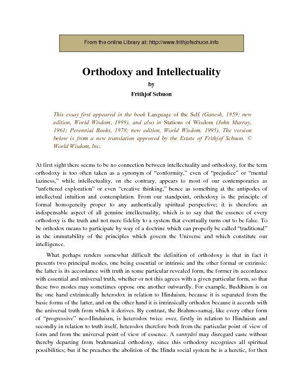 From the online Library at: http://www.frithjofschuon.info This essay
