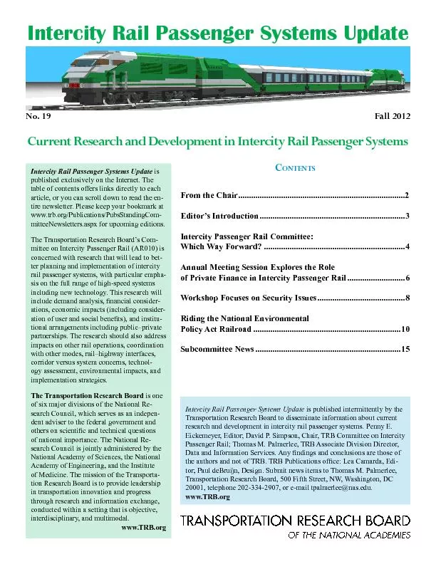 Intercity Rail Passenger Systems Update