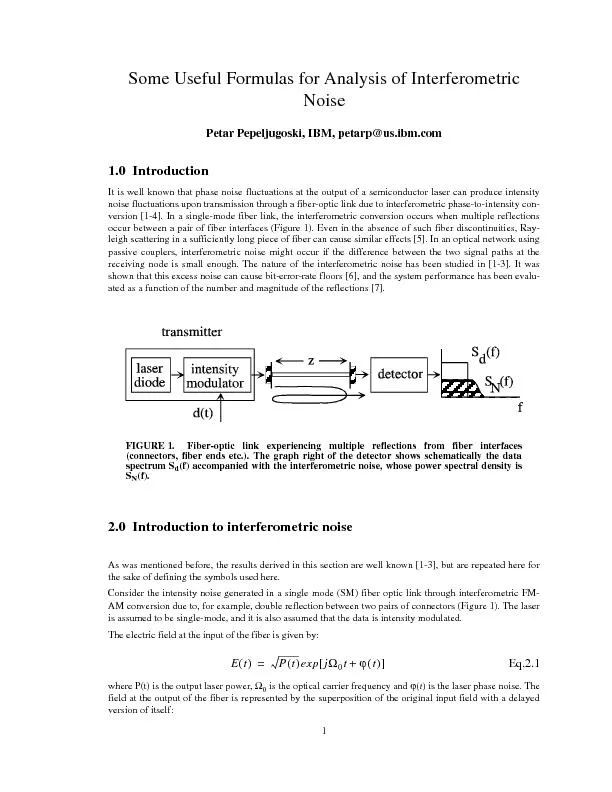 Some Useful Formulas for Analysis of Interferometric NoisePetar Pepelj