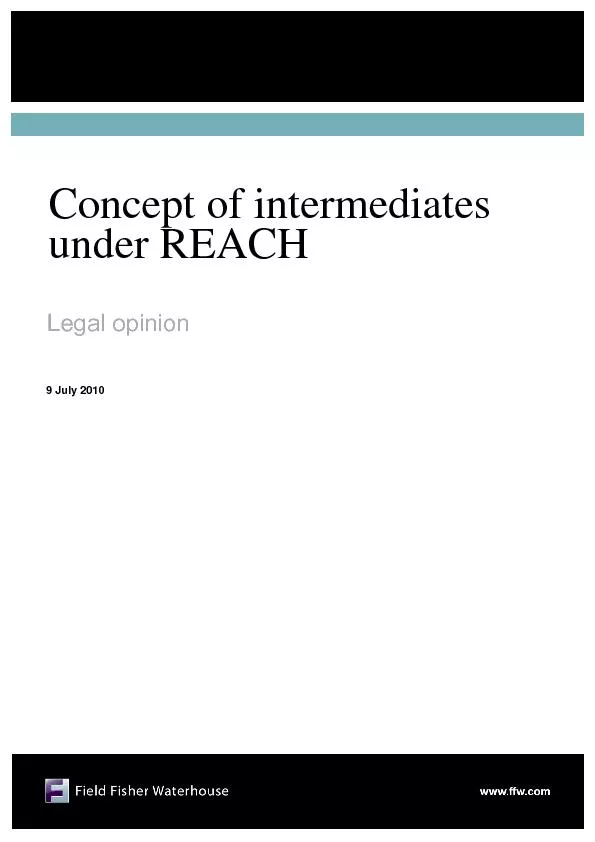 Concept of intermediates under REACH Legal opinion