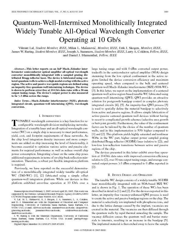 IEEEPHOTONICSTECHNOLOGYLETTERS,VOL.17,NO.8,AUGUST2005Quantum-Well-Inte