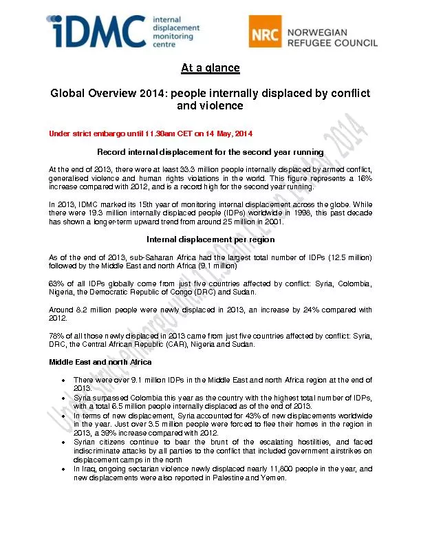 Global Overview 2014: people internally displaced by conflict