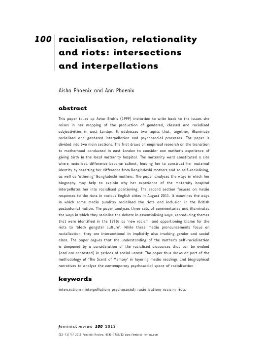 racialisation,relationalityandriots:intersectionsandinterpellationsAis