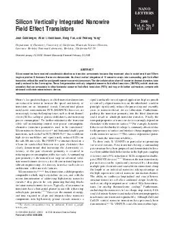 Silicon Vertically Integrated Nanowire Field Effect Transistors Josh Goldberger Allon