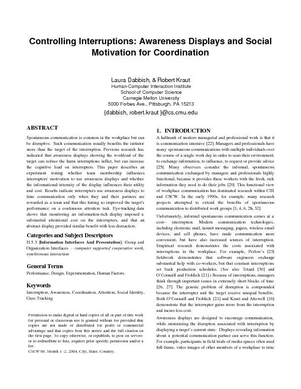 Controlling Interruptions: Awareness Displays and Social Motivation fo