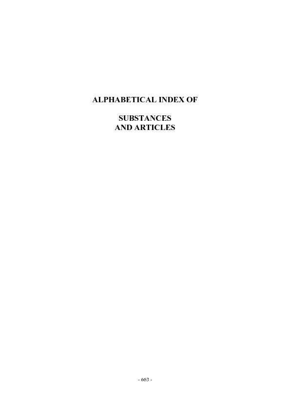 - 663 - ALPHABETICAL INDEX OF SUBSTANCES AND ARTICLES