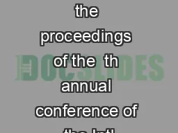 Submitted for inclusion in the proceedings of the  th annual conference of the Intl