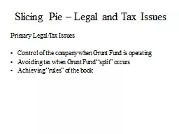 Slicing Pie – Legal and Tax Issues