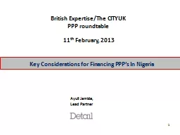1 Key Considerations for Financing PPP’s In Nigeria