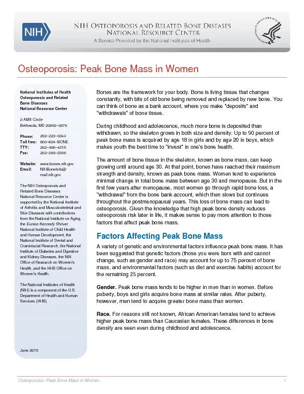 Osteoporosis: Peak Bone Mass in Women 1