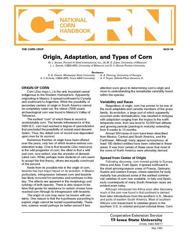 Origin, Adaptation, and Types of CornW. L. Brown, Pioneer Hi-Bred Inte