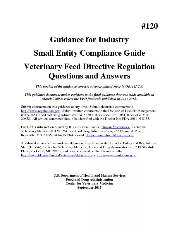 Guidance for IndustrySmall Entity Compliance GuideVeterinary Feed Dire