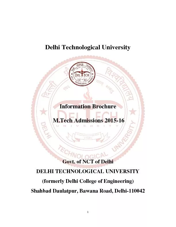 Delhi Technological University Information Brochure  M.Tech Admissions