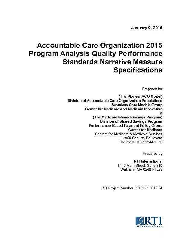 January 9, 2015Accountable Care Organization 2015 Program Analysis Qua