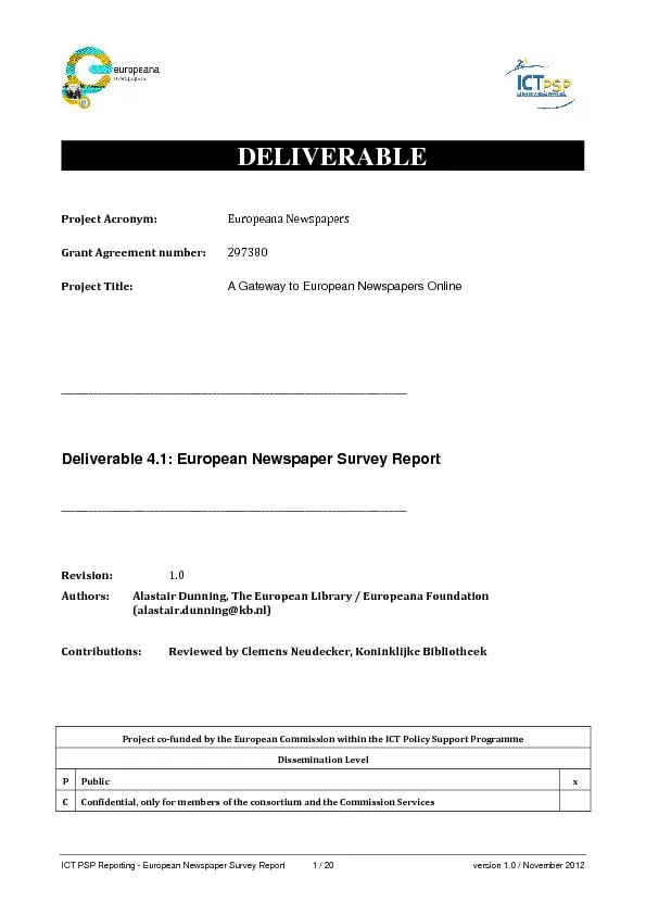 ICT PSP Reporting - European Newspaper Survey Report 1 / 20 version 1.