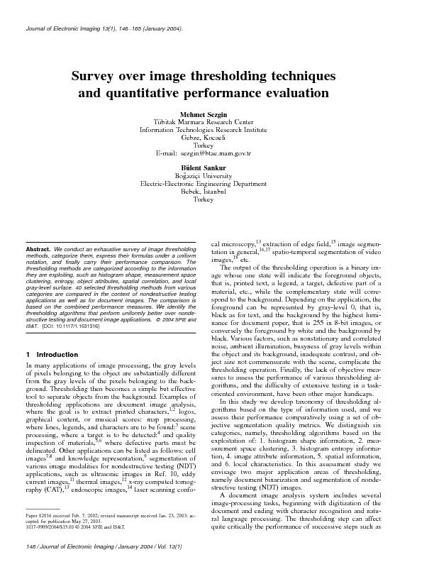 Surveyoverimagethresholdingtechniquesandquantitativeperformanceevaluat