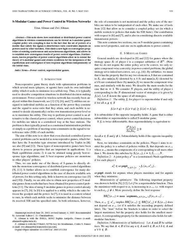 IEEETRANSACTIONSONAUTOMATICCONTROL,VOL.48,NO.5,MAY2003S-ModularGamesan