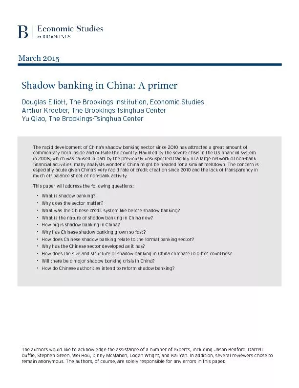 Shadow banking in China: A primerDouglas Elliott, The Brookings Instit