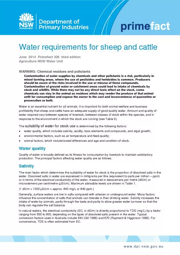 Water requirements for sheep and cattle