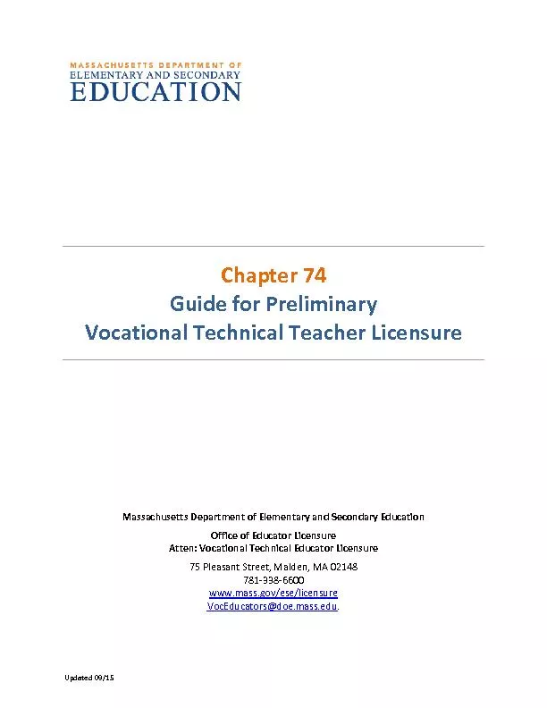 Chapter 74Guide for PreliminaryVocational Technical Teacher Licensure