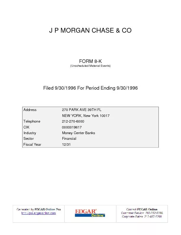 FORM 8-K J P MORGAN CHASE & CO(Unscheduled Material Events) Filed 9/30