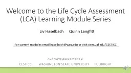 Welcome to the Life Cycle Assessment (LCA) Learning Module
