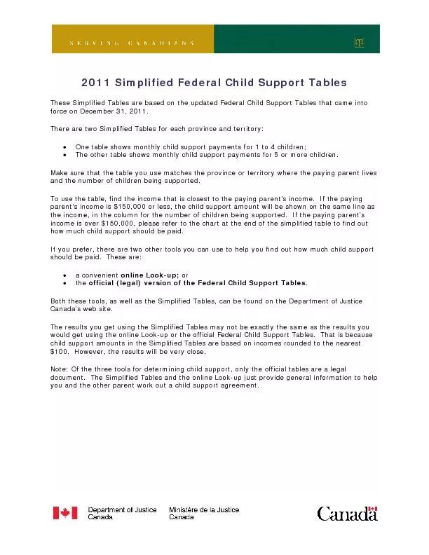 2011 Simplified Federal Child Support Tables