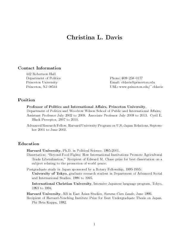 ChristinaL.DavisContactInformation442RobertsonHallDepartmentofPolitics