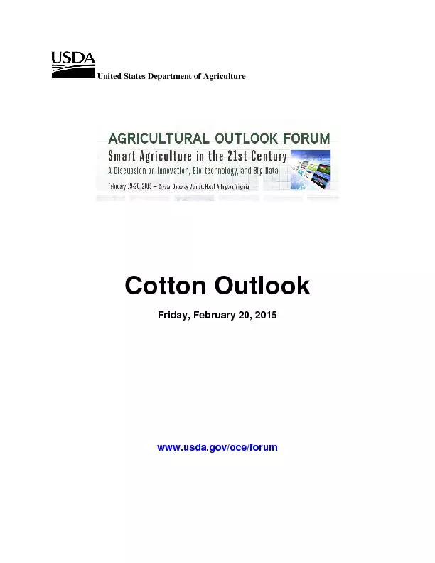 Agricultural Outlook Forum 2015    Presented Friday, February 20, 2015