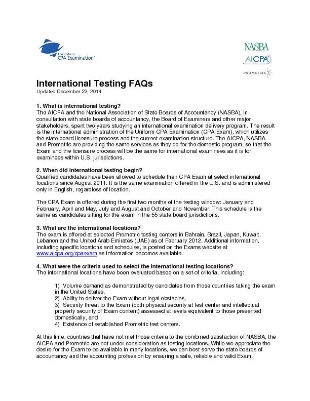 International Testing FAQsUpdateDecember 23, 20141. What is internatio